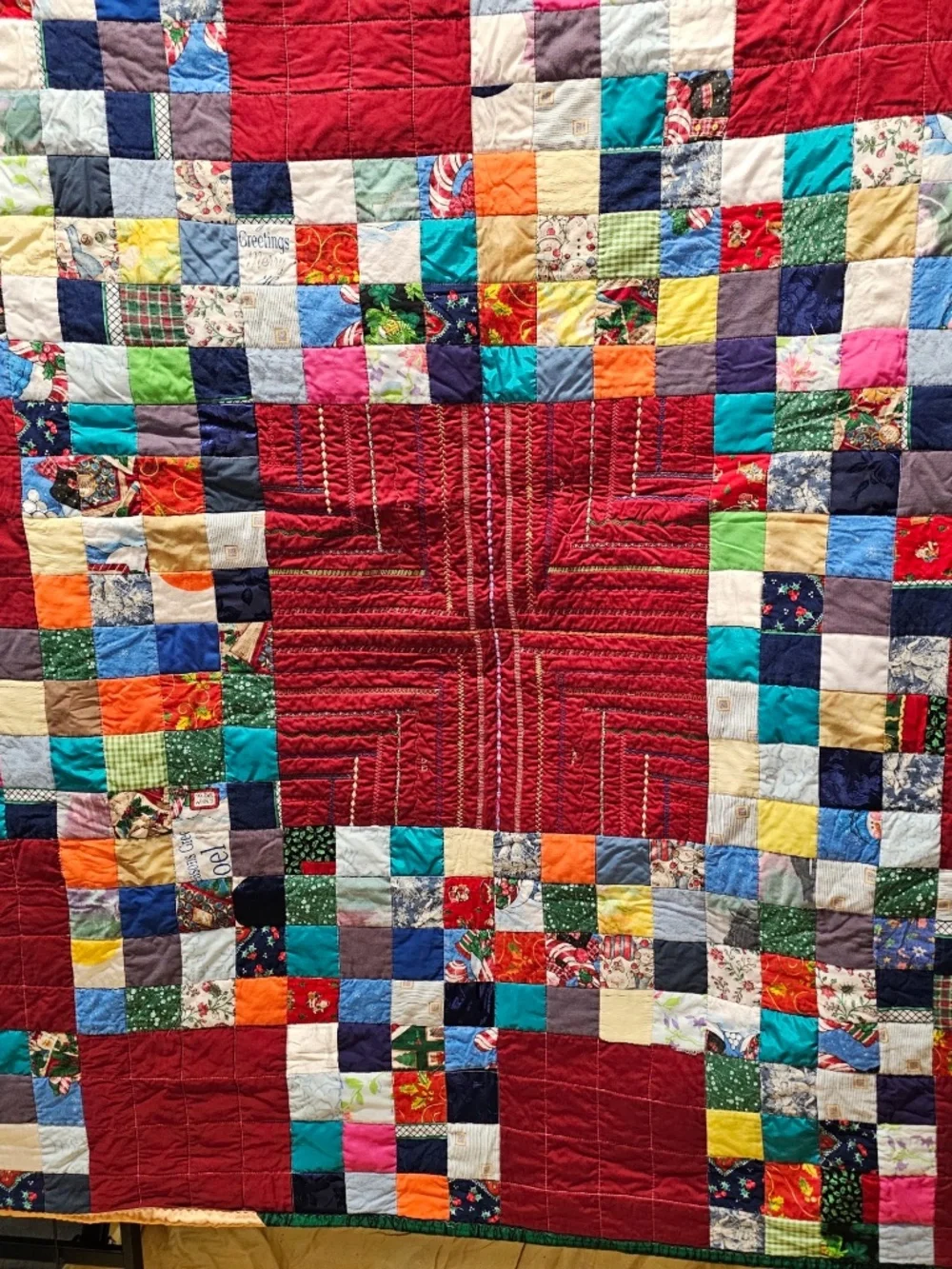 Quirky Homemade Vintage Christmas Quilt